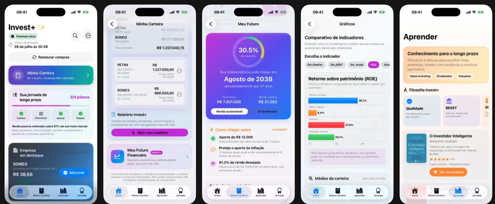 Telas reais do Invest+